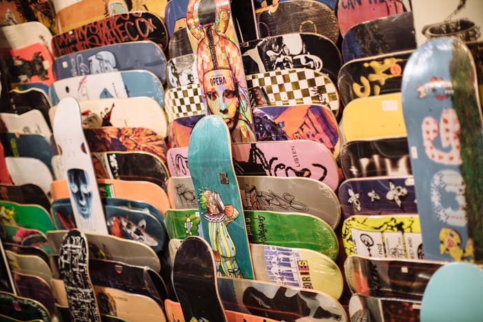 Skateboard shop at the Phoenix Theater venue. Photo by Michael Woolsey.